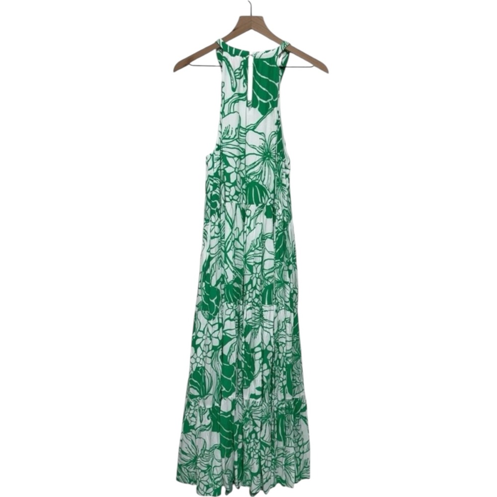 Lilly Pulitzer Green White Tropical Floral Maxi Dress Size L Sleeveless Resort - Picture 3 of 14